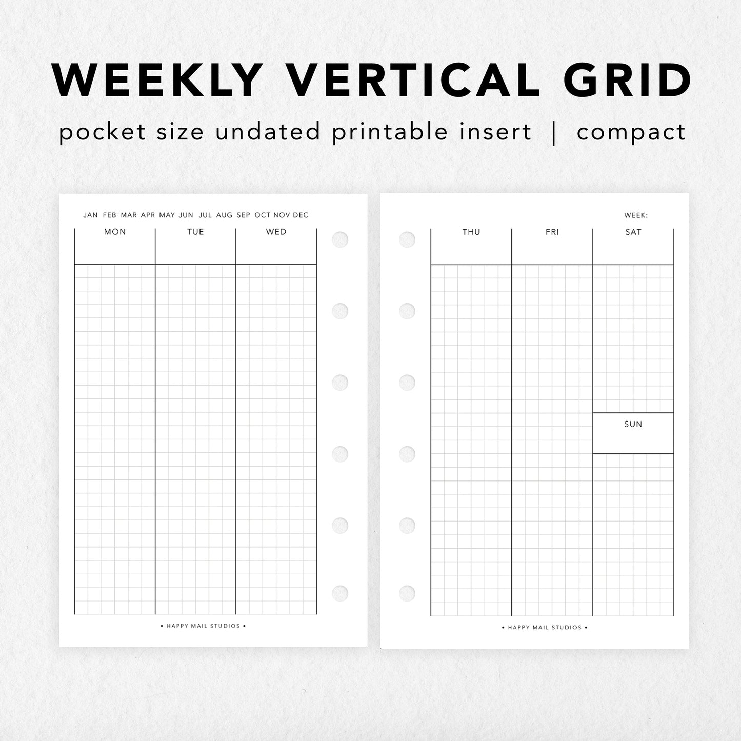 Printable Week on 2 Pages Vertical Inserts (Grid, Compact Weekend)