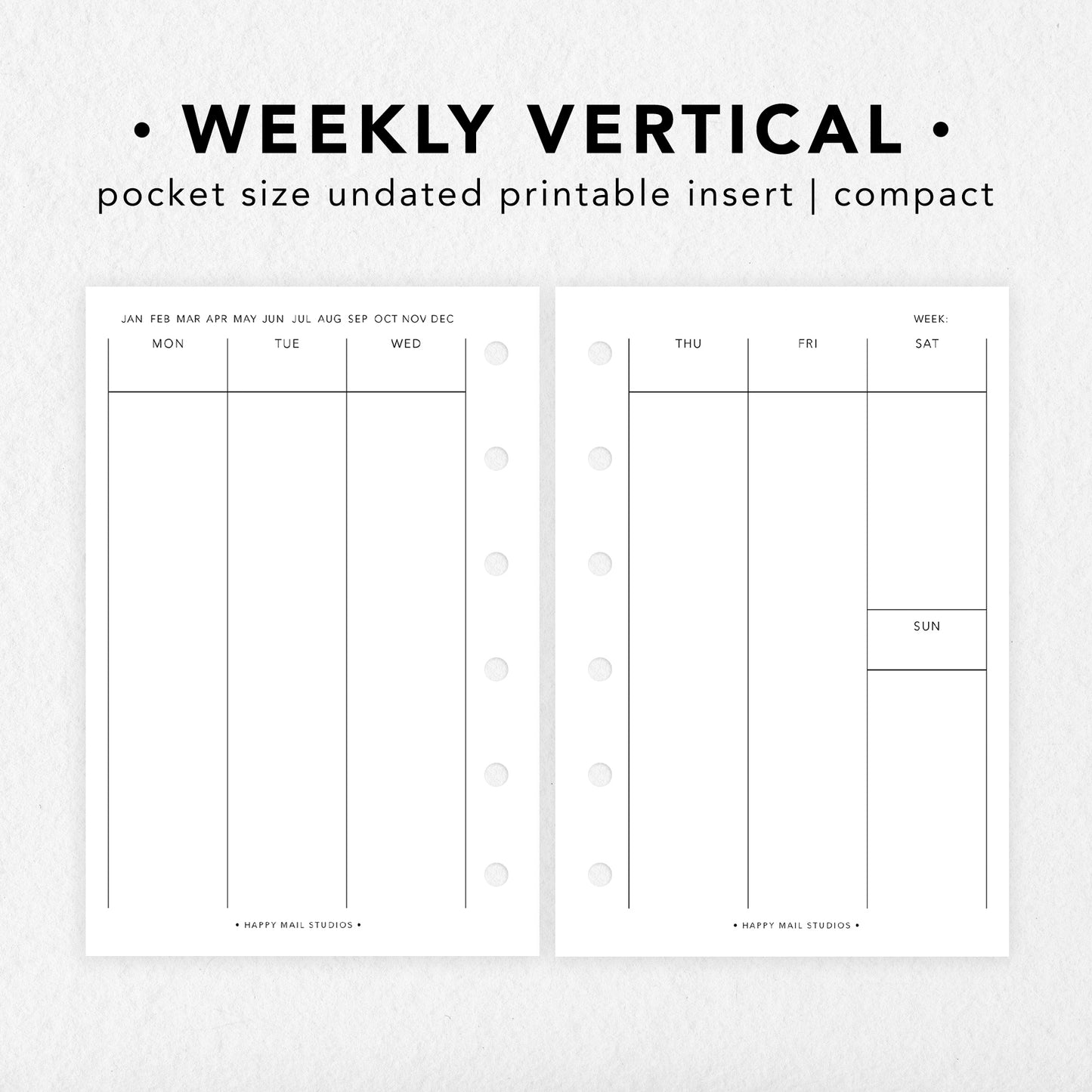 Printable Week on 2 Pages Vertical Inserts (Compact Weekend)