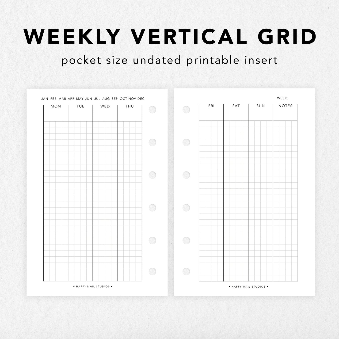 Printable Week on 2 Pages Vertical Inserts (Grid)