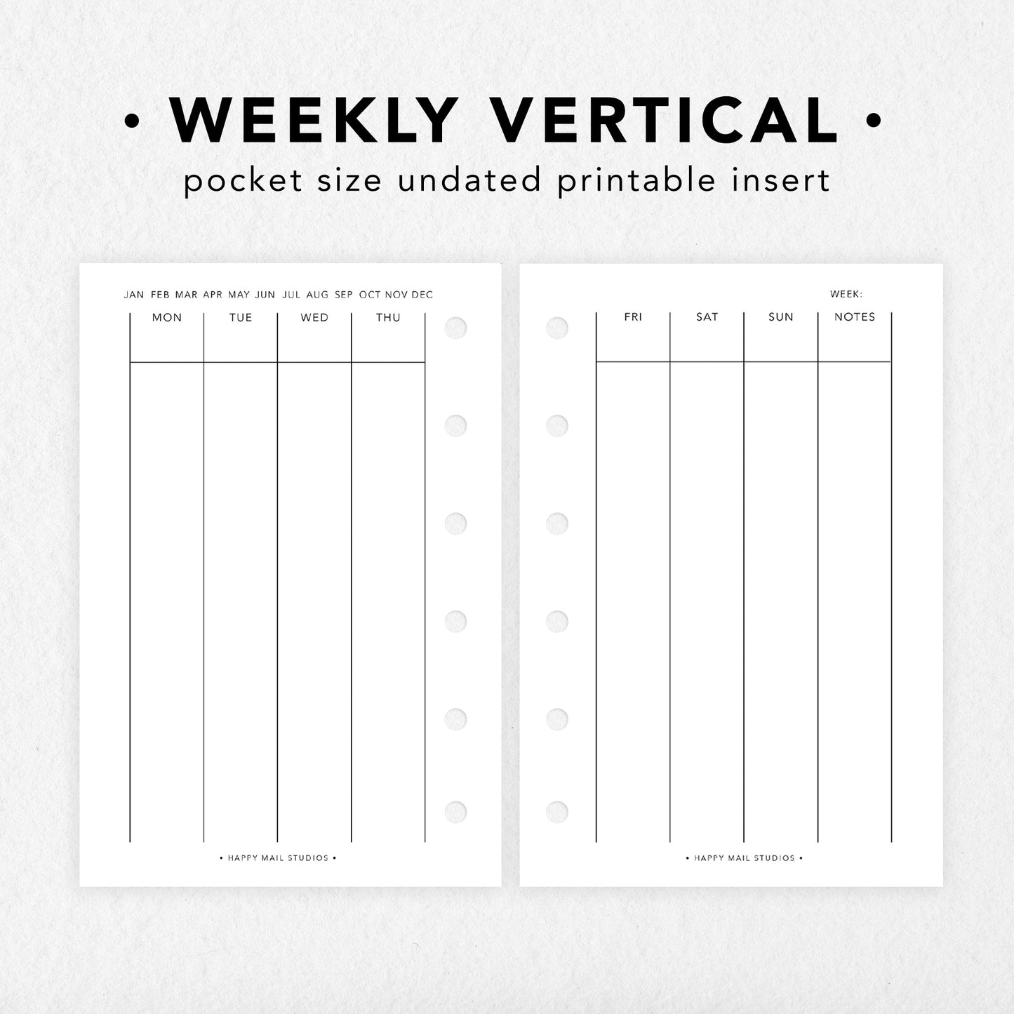 Printable Week on 2 Pages Vertical Inserts