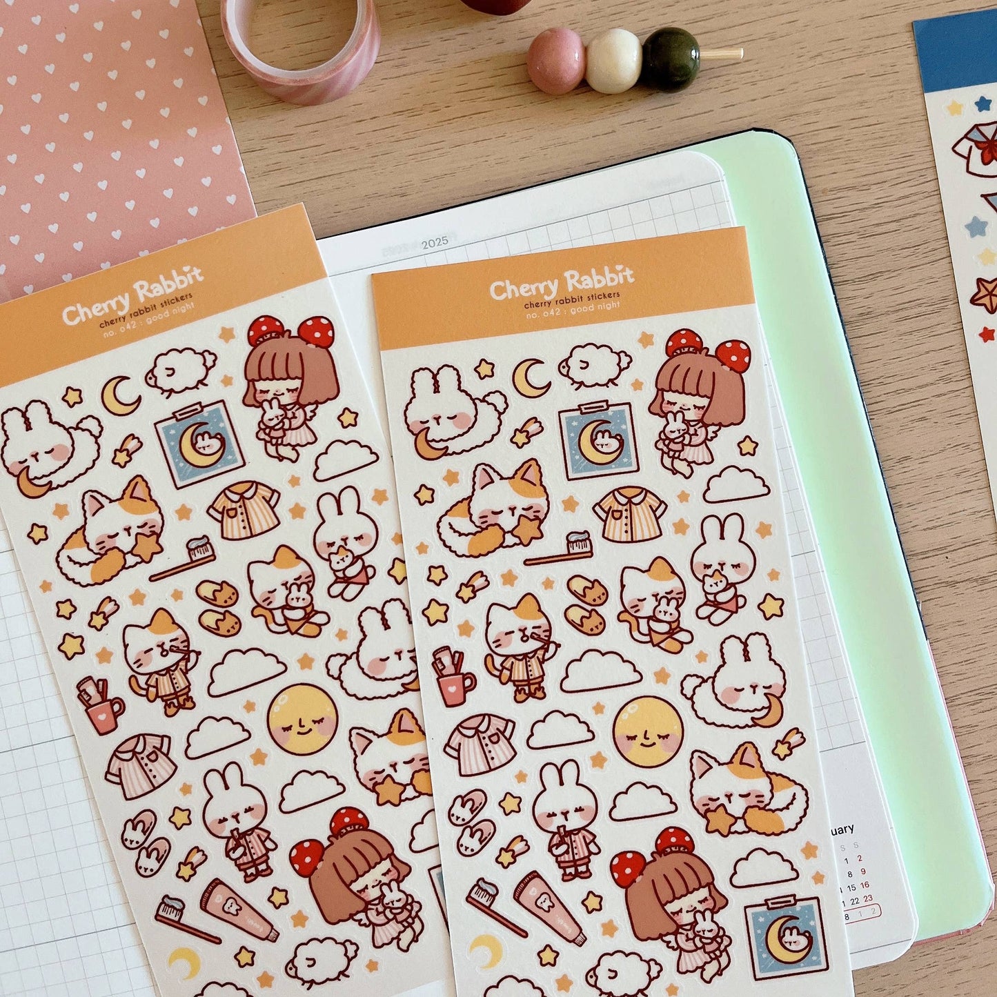 Cherry Rabbit Sticker Sheet - Good Night
