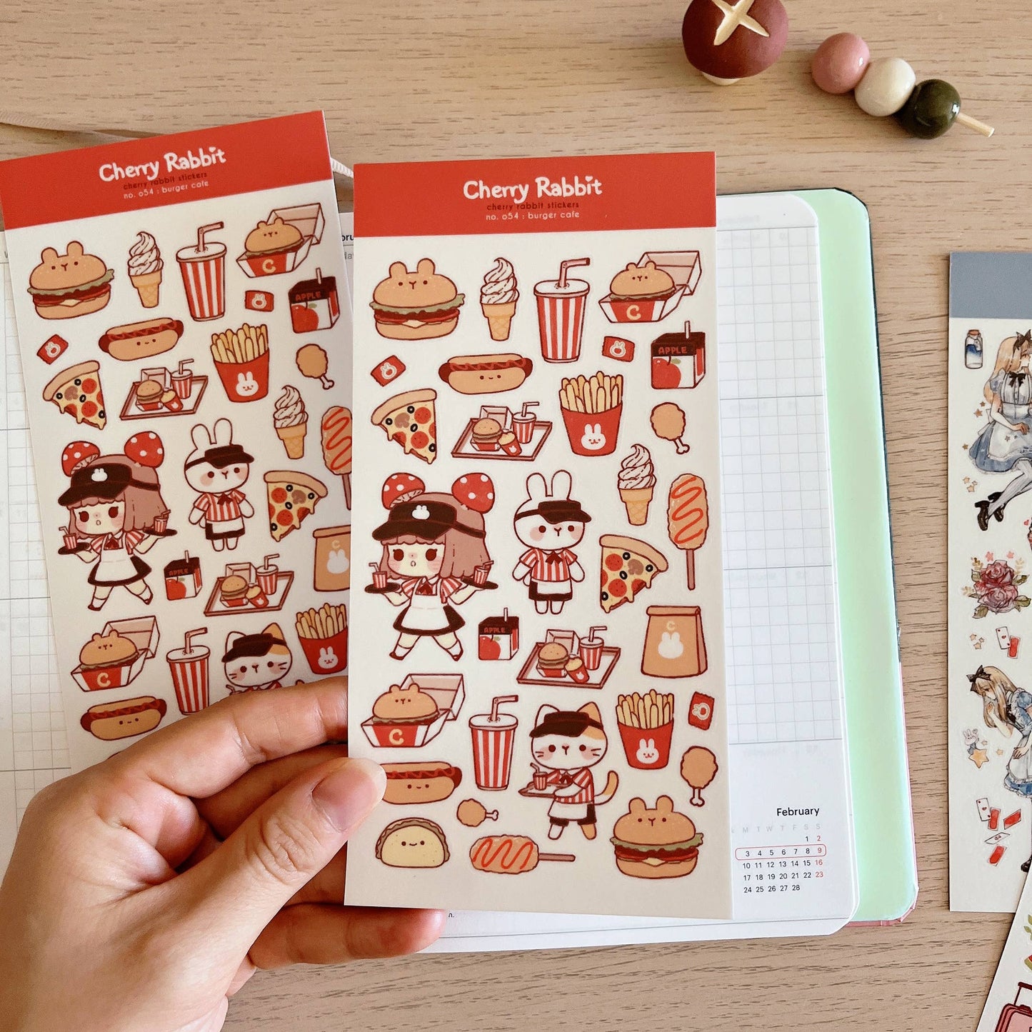 Cherry Rabbit Sticker Sheet - Burger Cafe