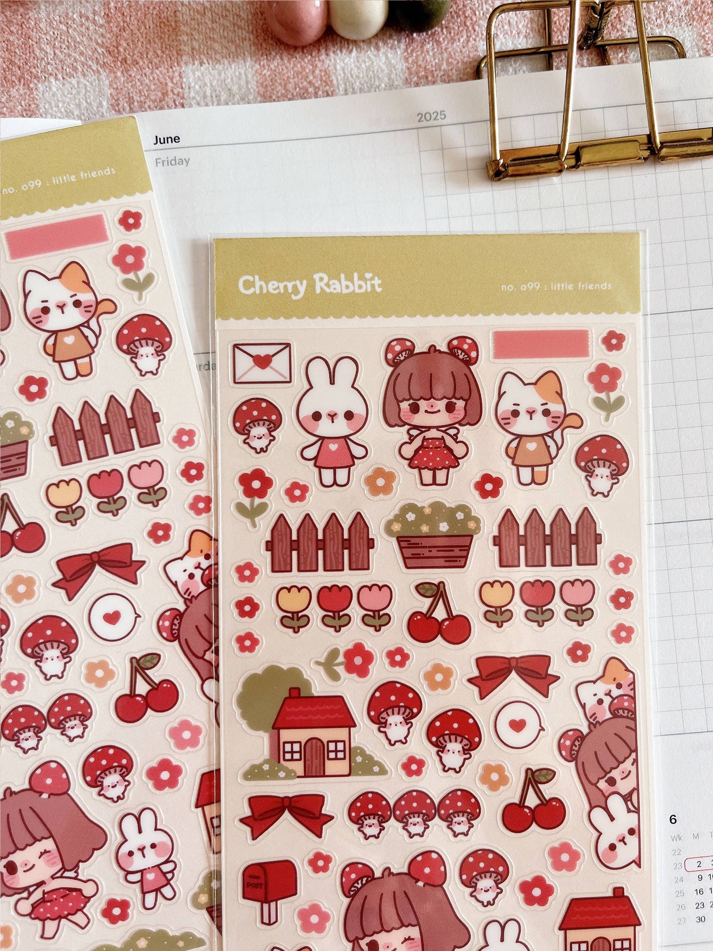 Cherry Rabbit Sticker Sheet - Little Friends
