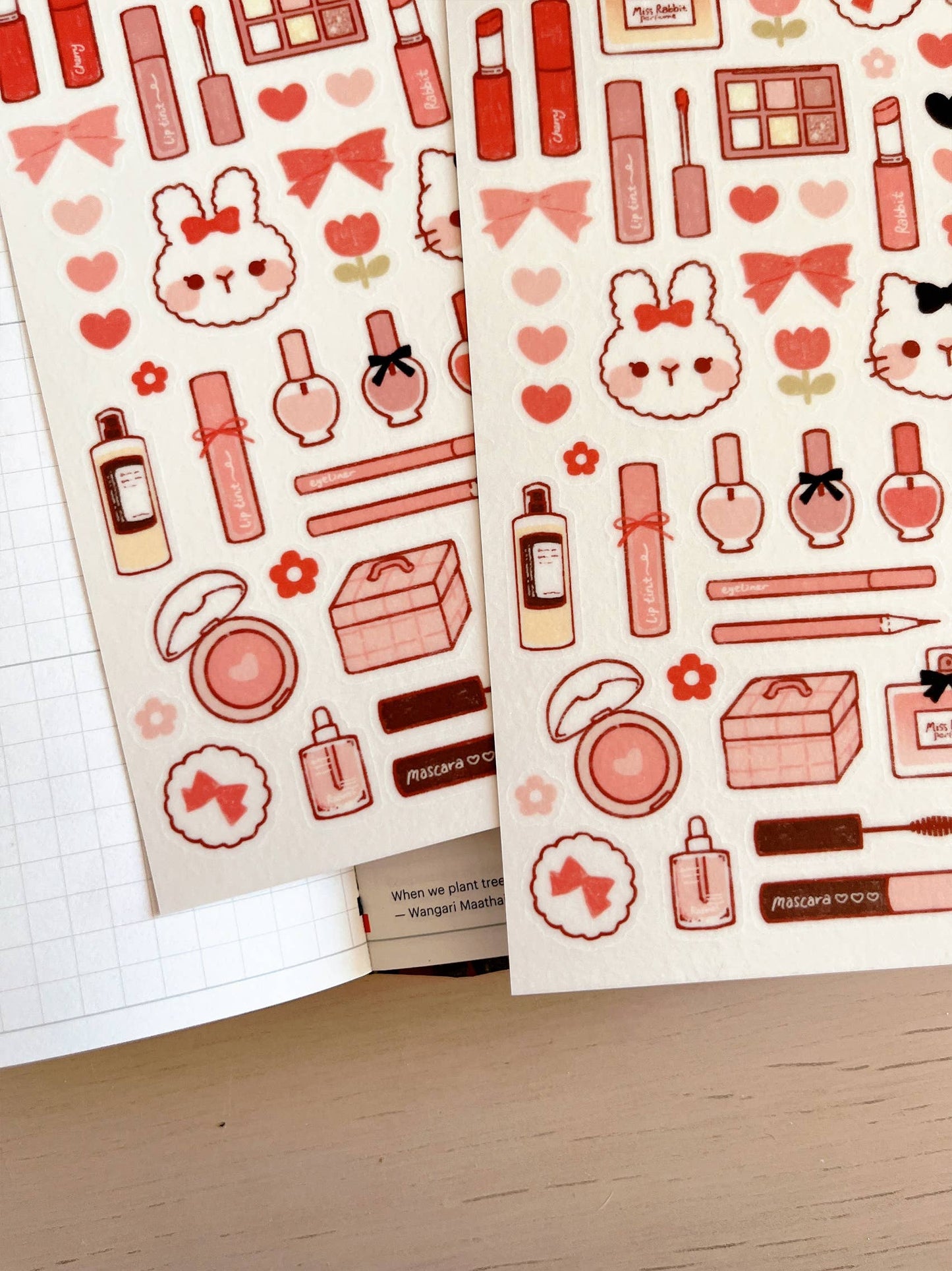 Cherry Rabbit Sticker Sheet - Miss Rabbit Makeup #79