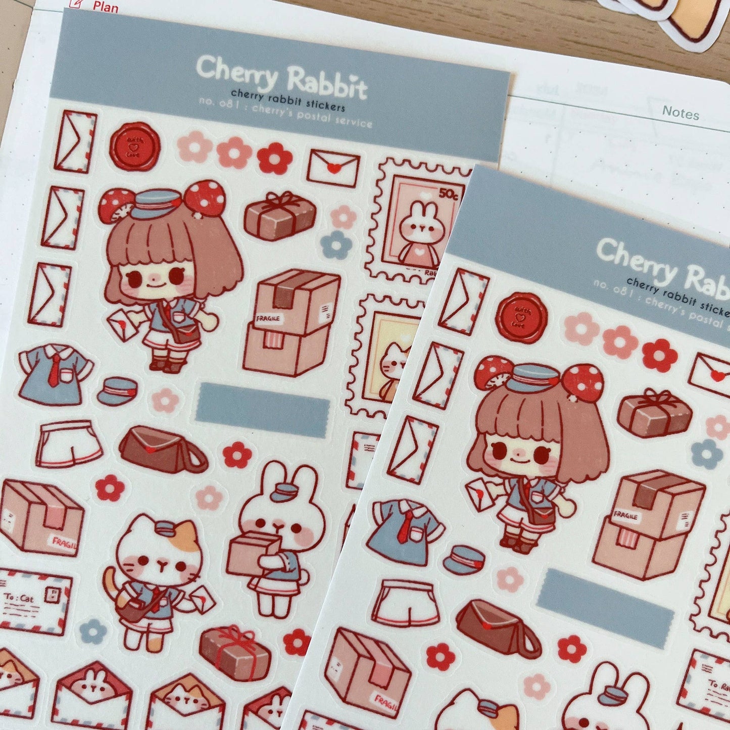 Cherry Rabbit Sticker Sheet - Cherry's Postal Service