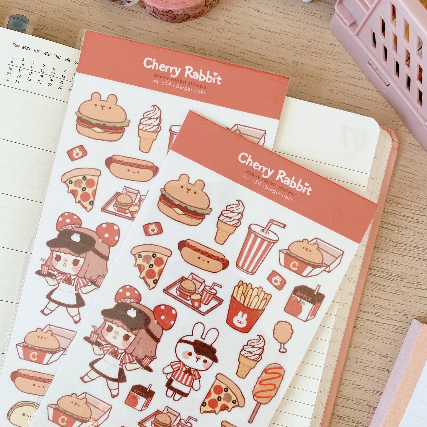 Cherry Rabbit Sticker Sheet - Burger Cafe