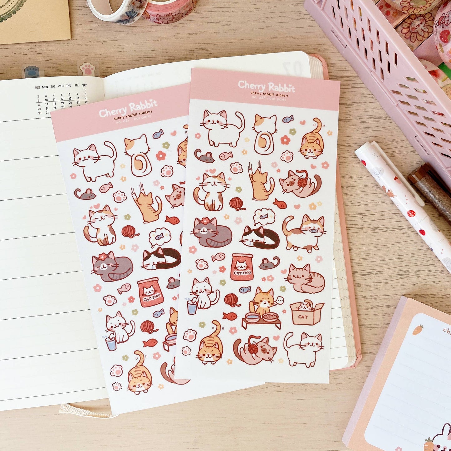 Cherry Rabbit Sticker Sheet - Cat Party