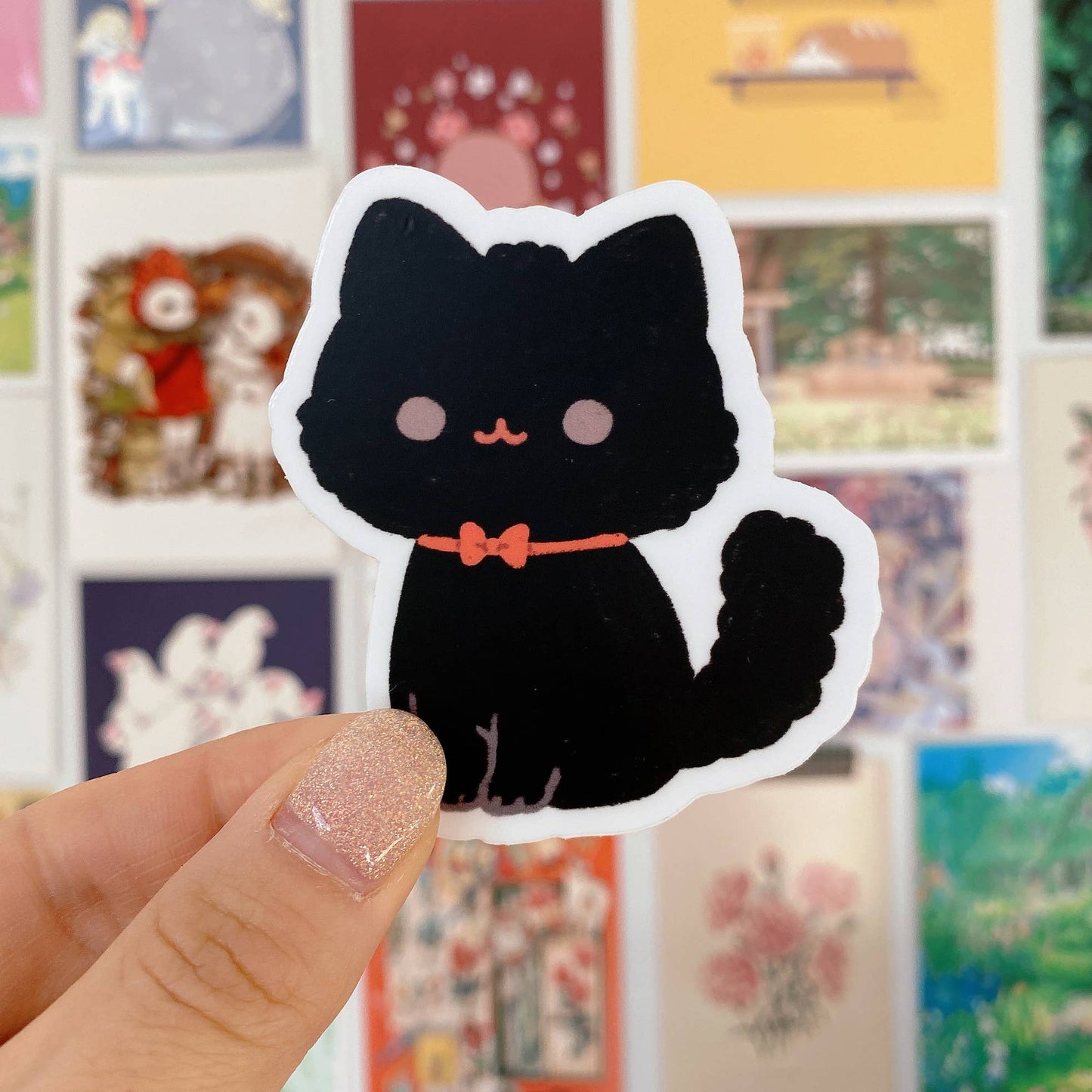 Cherry Rabbit Vinyl Die Cut Sticker - Black Cat