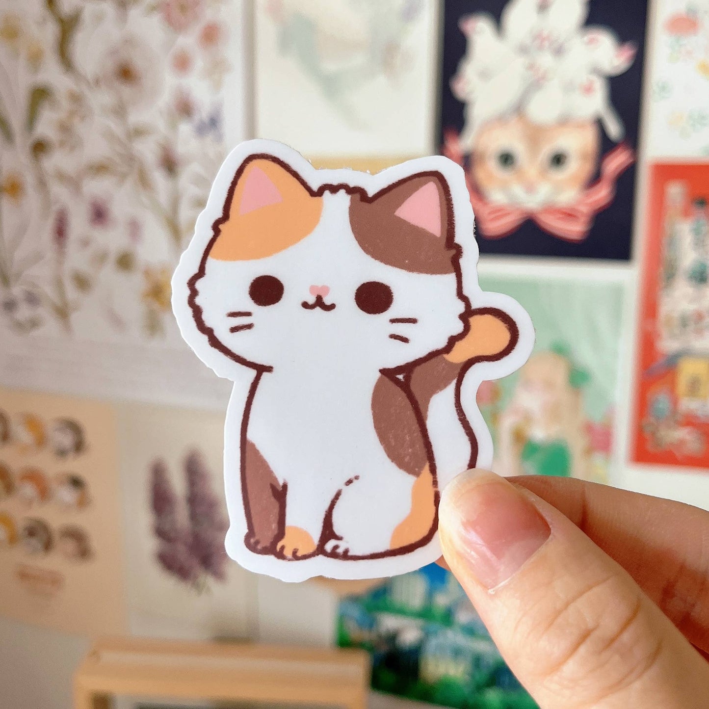Cherry Rabbit Vinyl Die Cut Sticker - Calico Cat