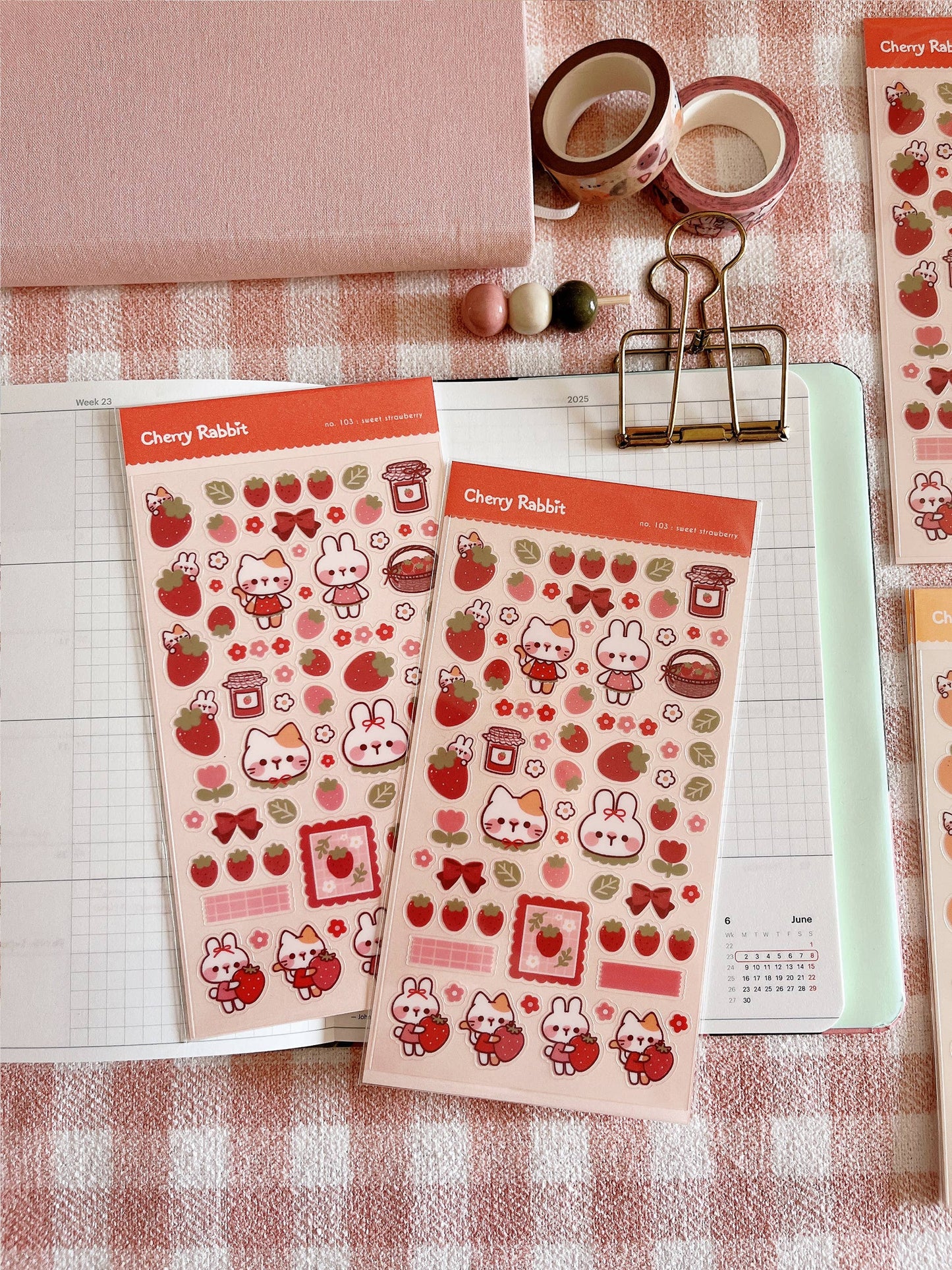 Cherry Rabbit Sticker Sheet - Sweet Strawberry