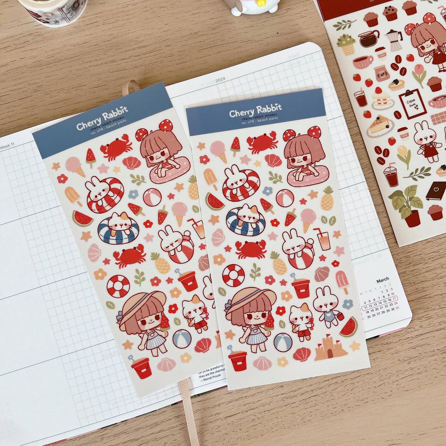 Cherry Rabbit Sticker Sheet - Beach Party
