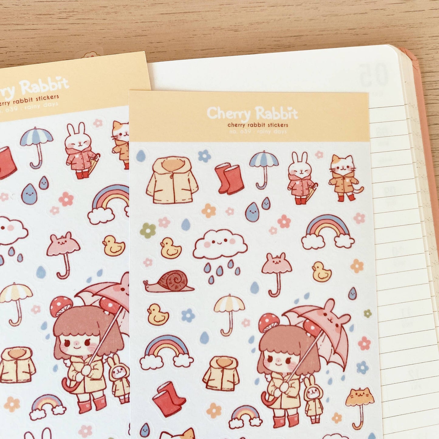 Cherry Rabbit Sticker Sheet - Rainy Days