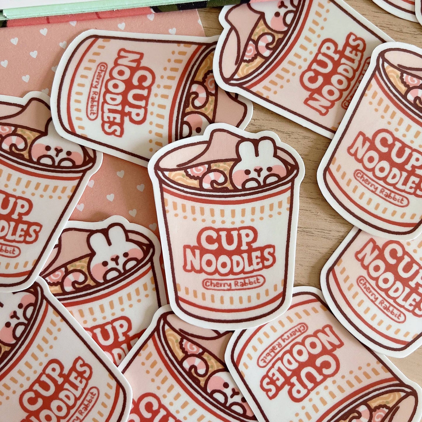Cherry Rabbit Vinyl Die Cut Sticker - Cup Noodle