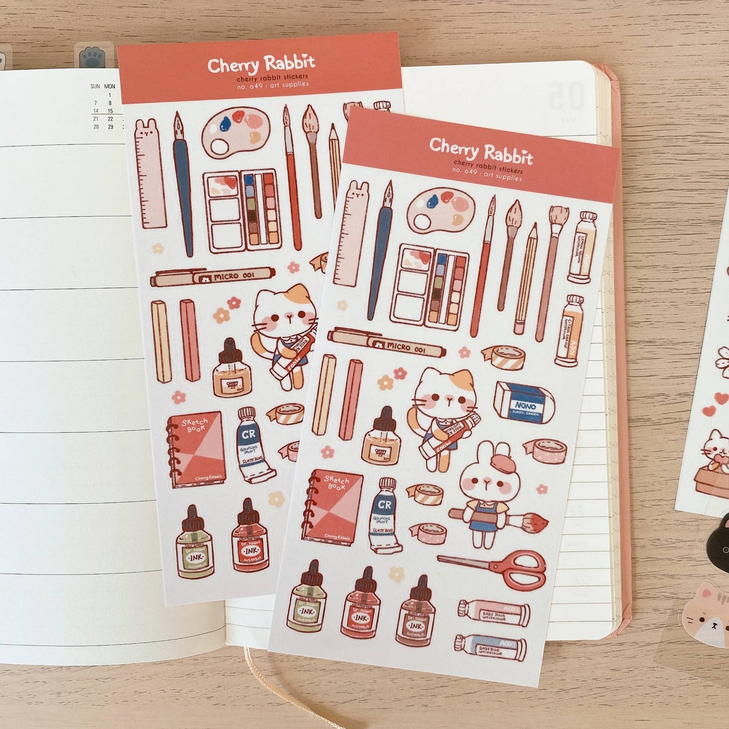 Cherry Rabbit Sticker Sheet - Art Supplies