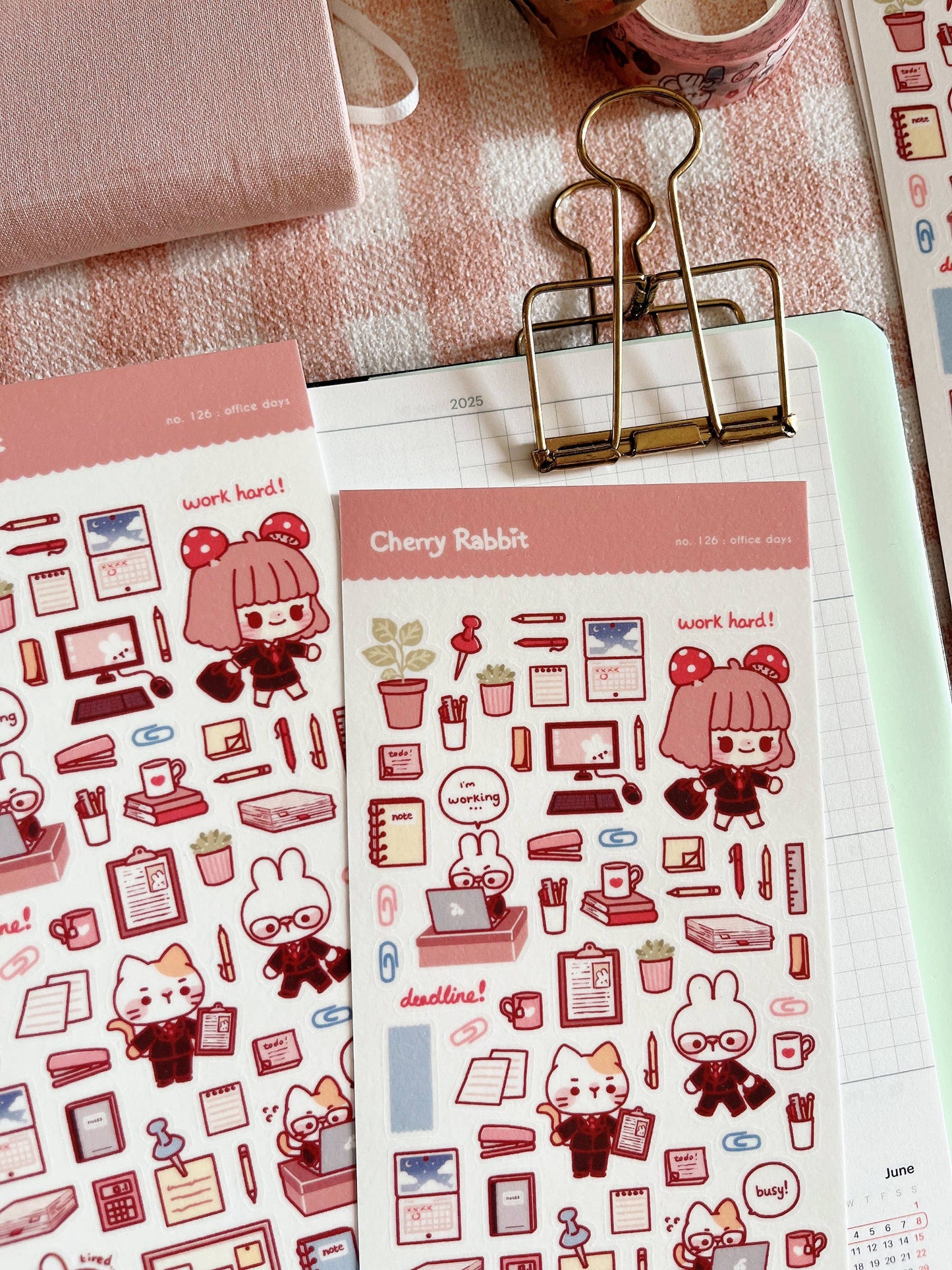 Cherry Rabbit Sticker Sheet - Office Days