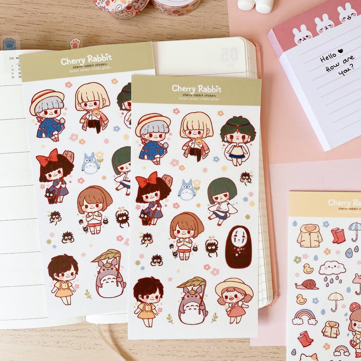 Cherry Rabbit Sticker Sheet - Studio Ghibli