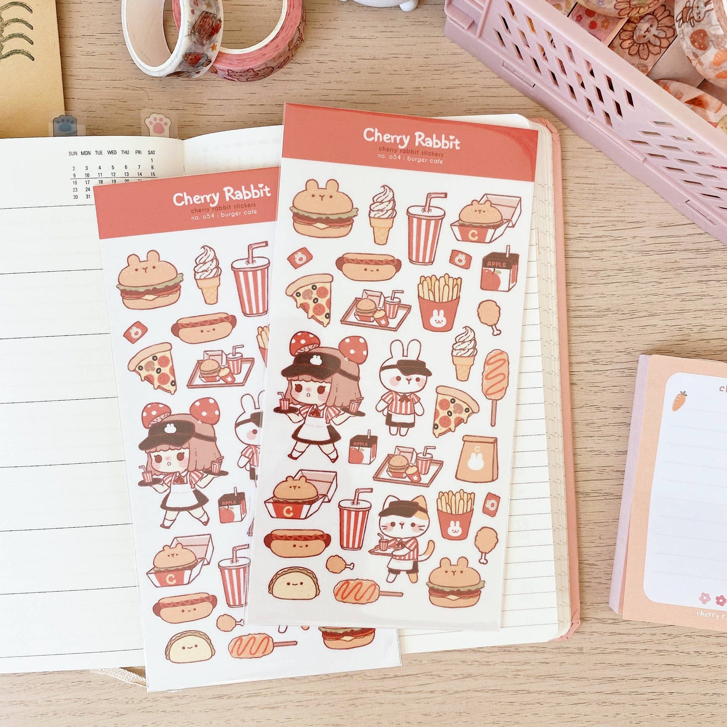 Cherry Rabbit Sticker Sheet - Burger Cafe
