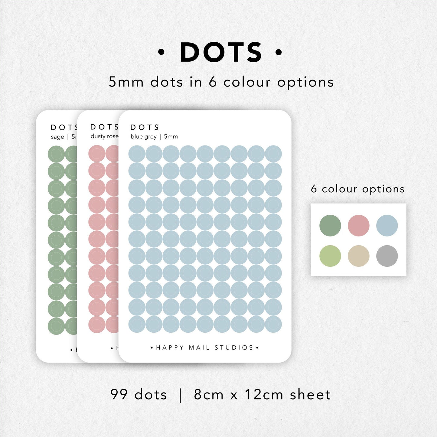Dot stickers to customise your planners and bullet journals. Available in 6 colour options - Sage, Dusty Rose, Blue Grey, Olive, Taupe and Grey