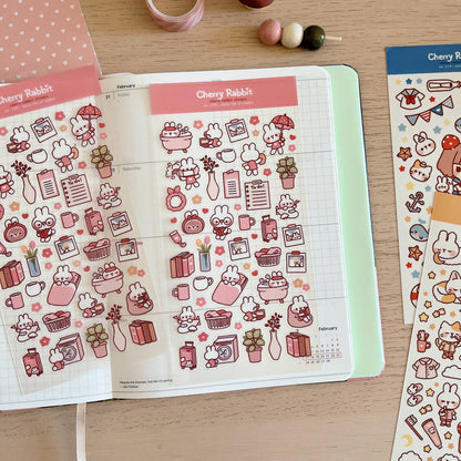 Cherry Rabbit Sticker Sheet - Daily Life of Rabbit
