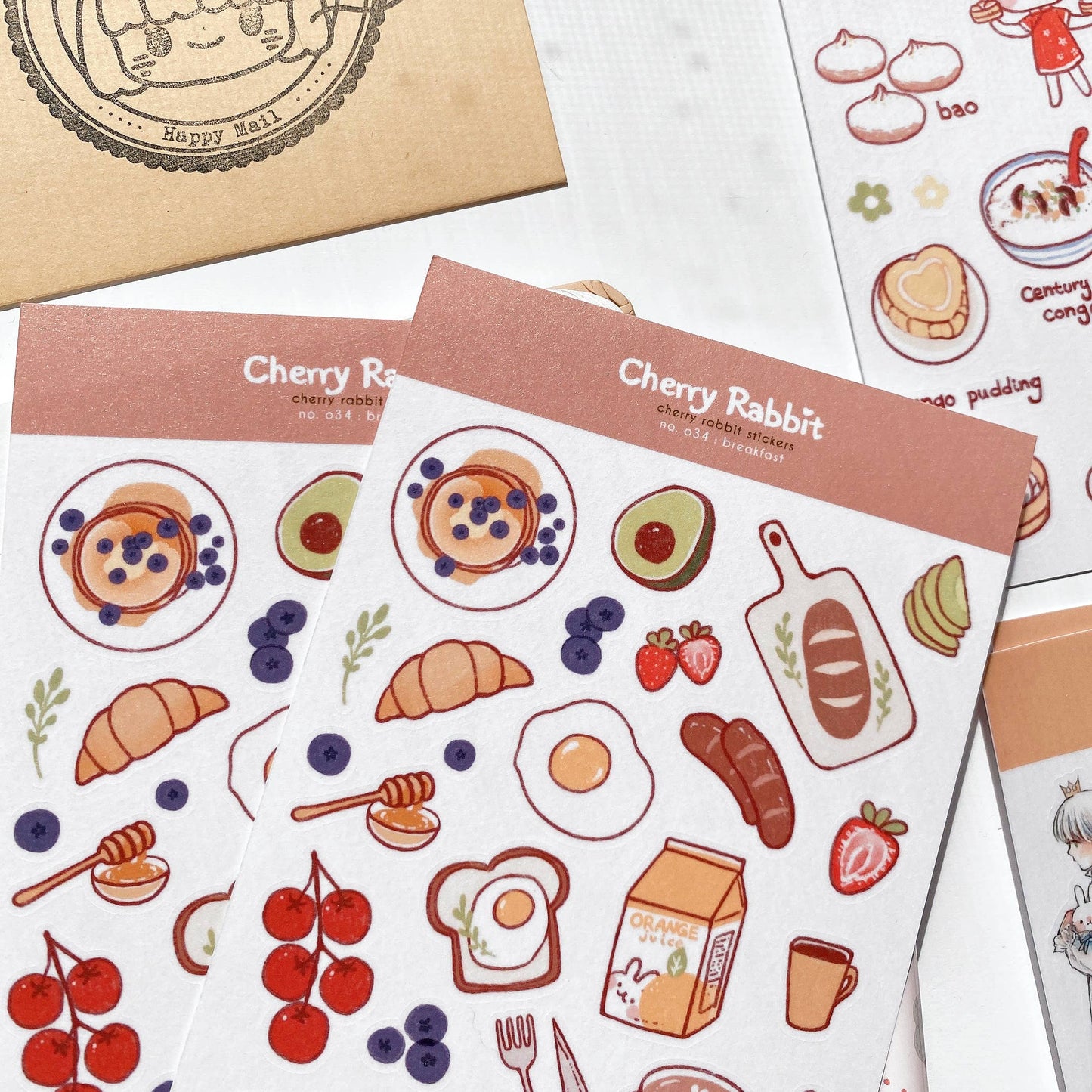 Cherry Rabbit Sticker Sheet - Breakfast