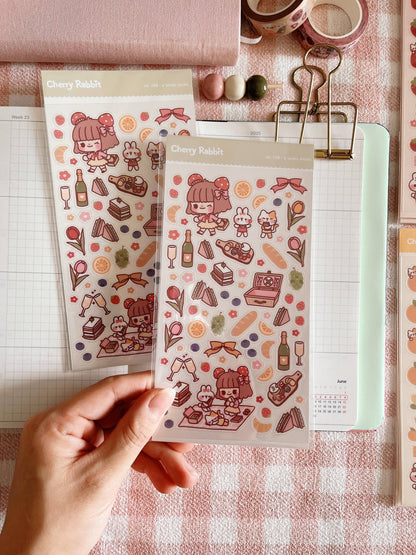 Cherry Rabbit Sticker Sheet - Lovely Picnic