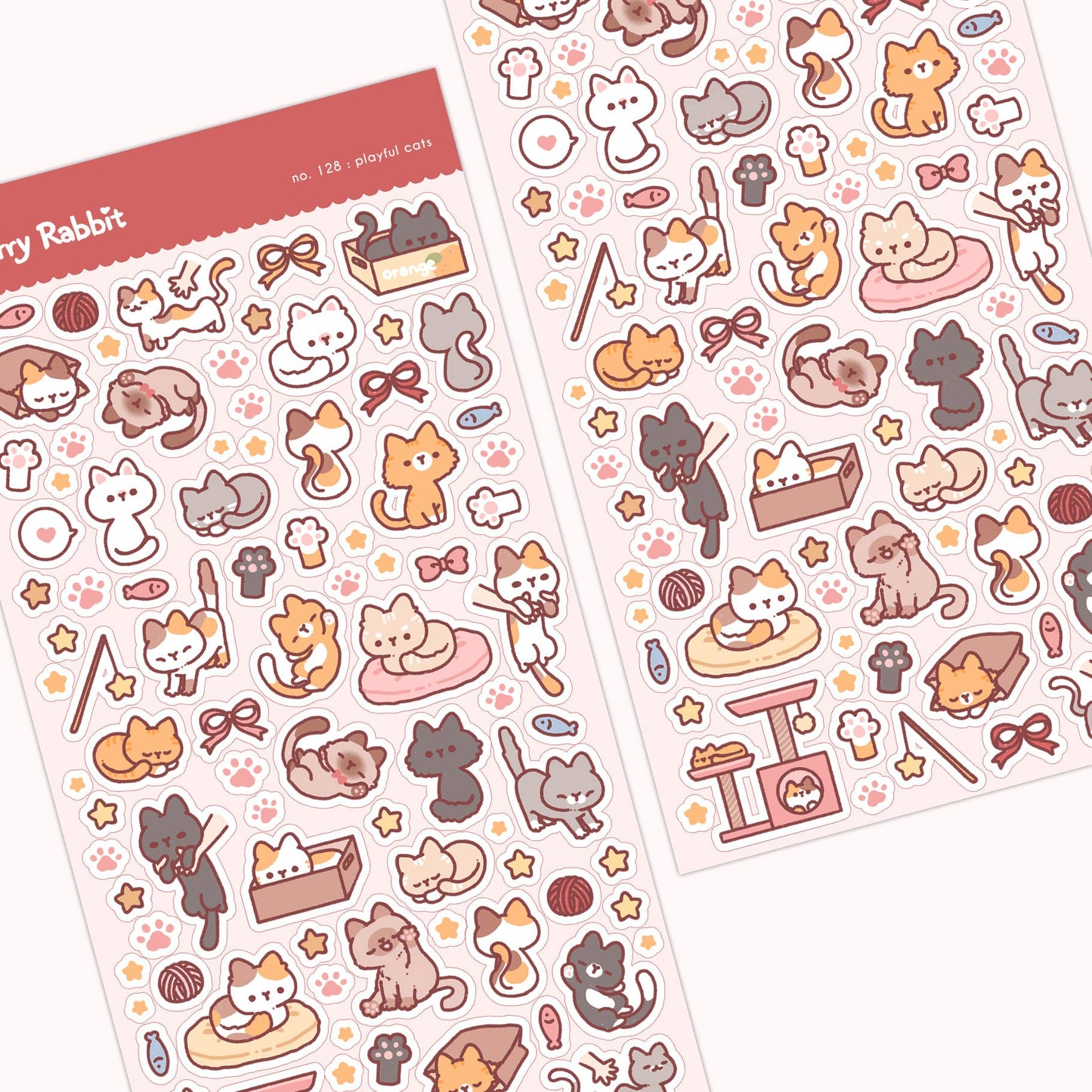 Cherry Rabbit Sticker Sheet - Playful Cats