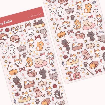 Cherry Rabbit Sticker Sheet - Playful Cats