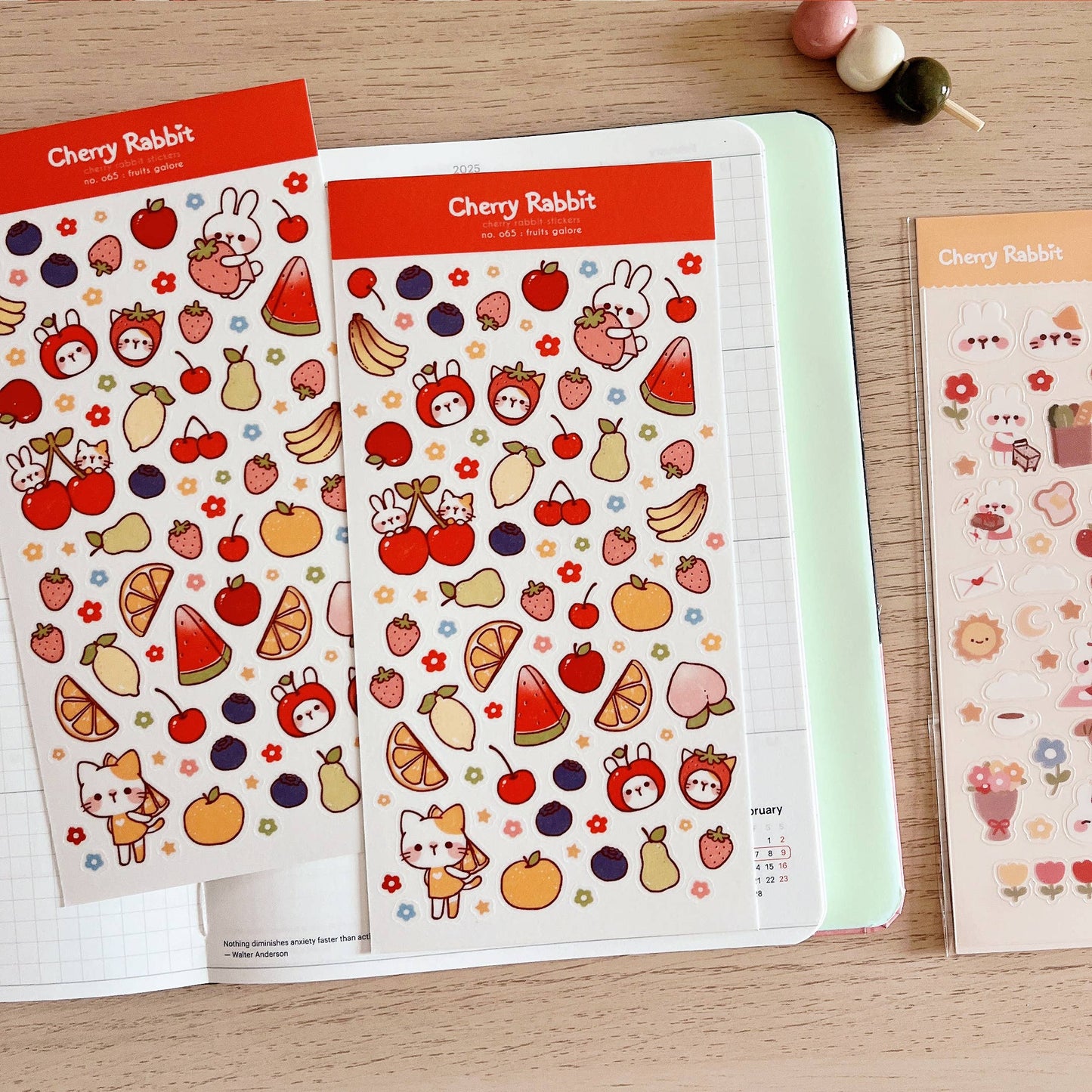 Cherry Rabbit Sticker Sheet - Fruits