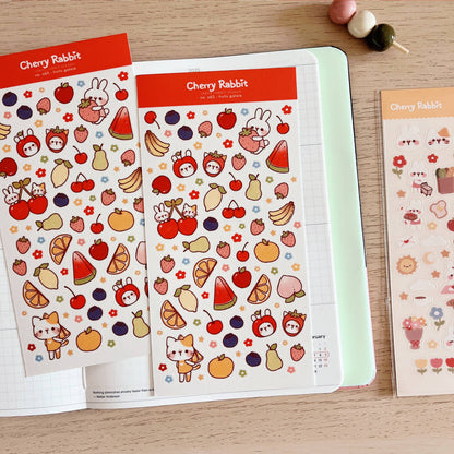 Cherry Rabbit Sticker Sheet - Fruits
