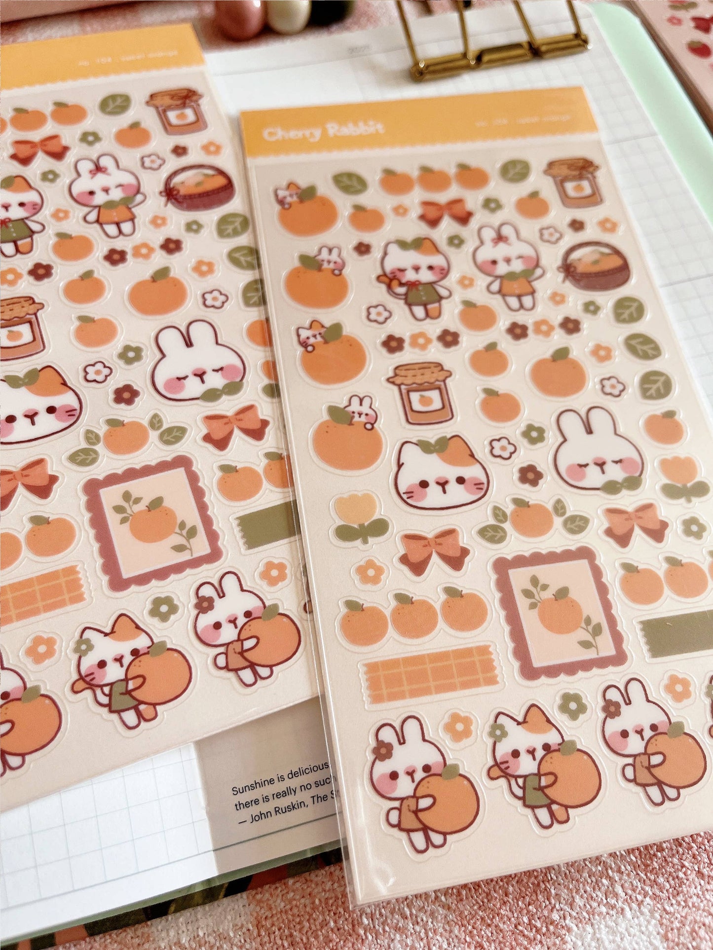 Cherry Rabbit Sticker Sheet - Sweet Orange