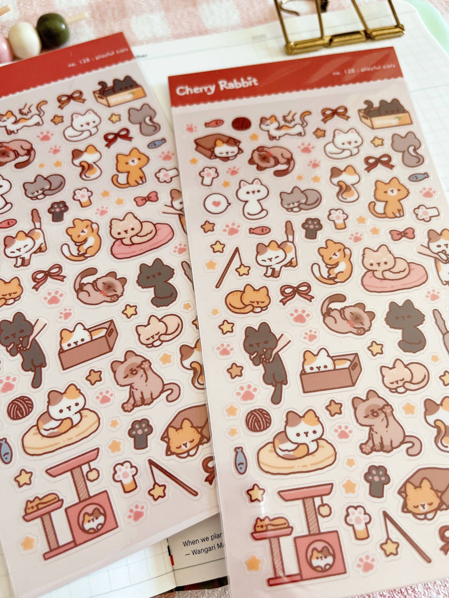 Cherry Rabbit Sticker Sheet - Playful Cats
