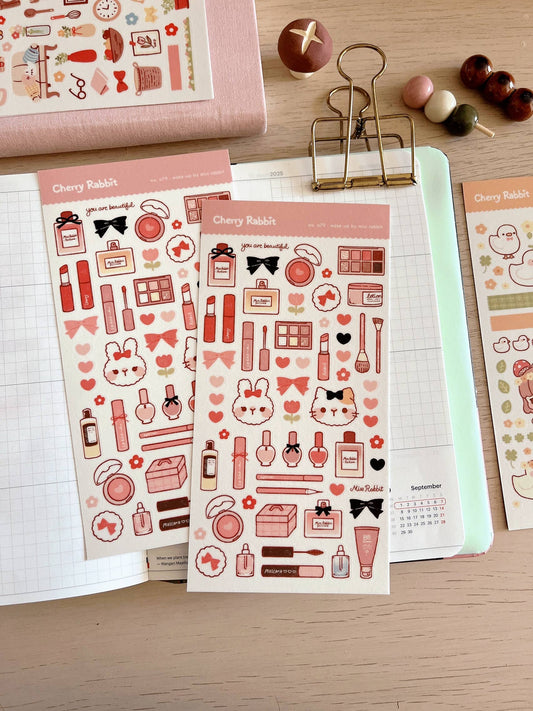 Cherry Rabbit Sticker Sheet - Miss Rabbit Makeup