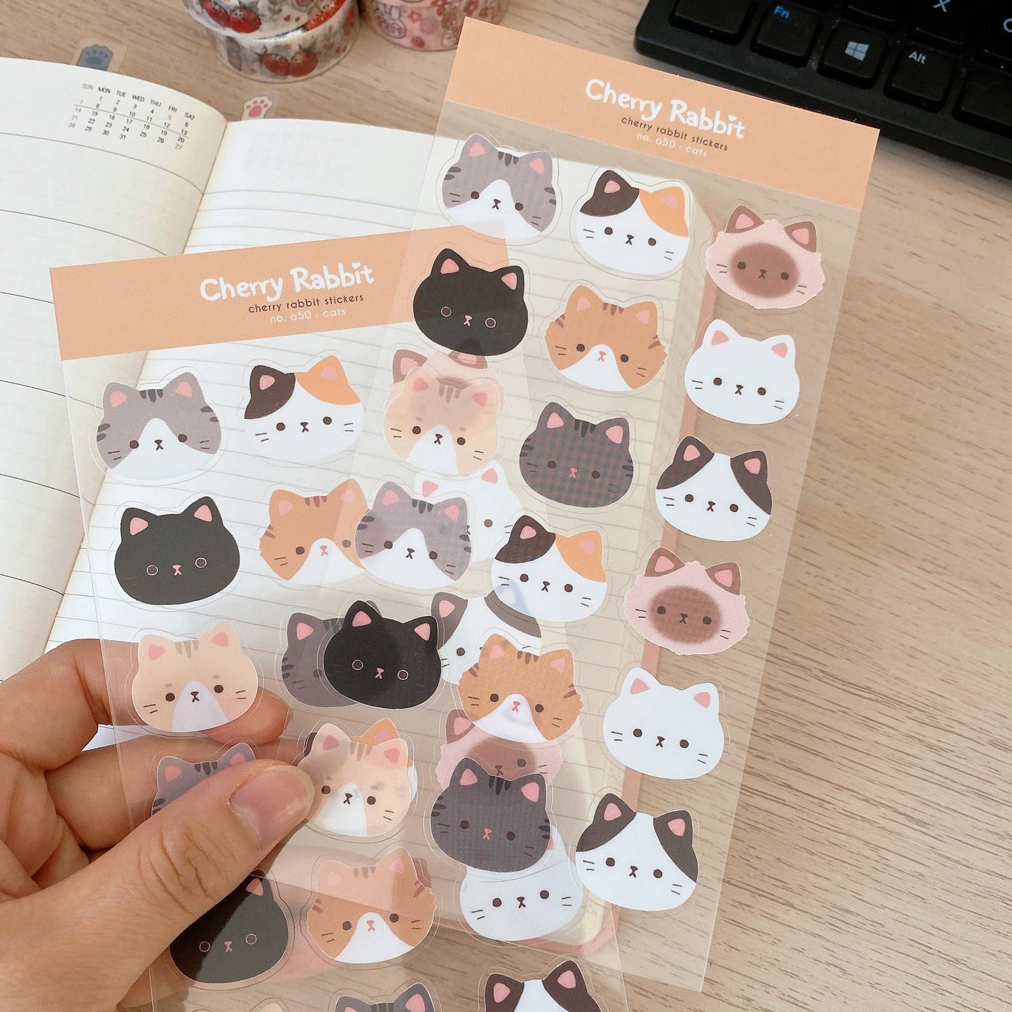 Cherry Rabbit Sticker Sheet - Cat Heads