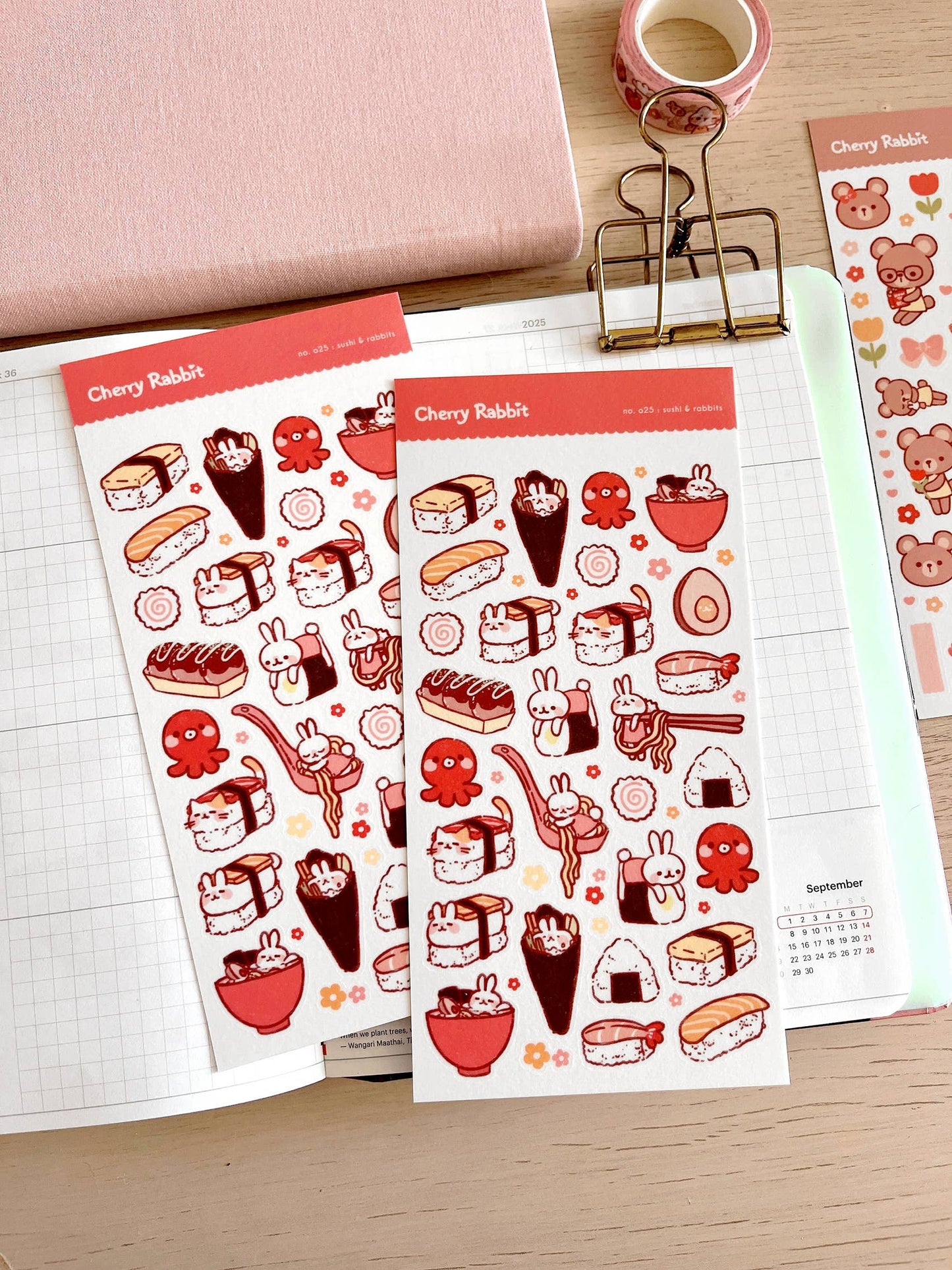 Cherry Rabbit Sticker Sheet - Sushi & Rabbits