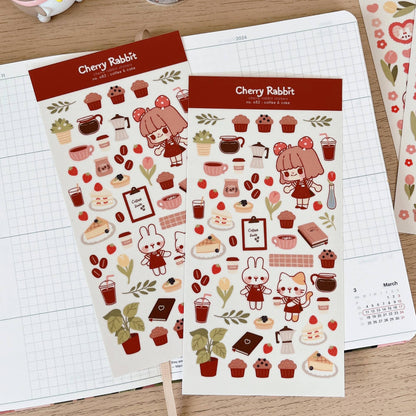 Cherry Rabbit Sticker Sheet - Coffee & Cake