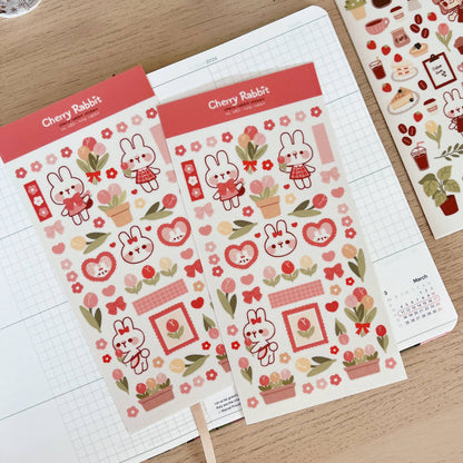 Cherry Rabbit Sticker Sheet - Tulip Rabbit
