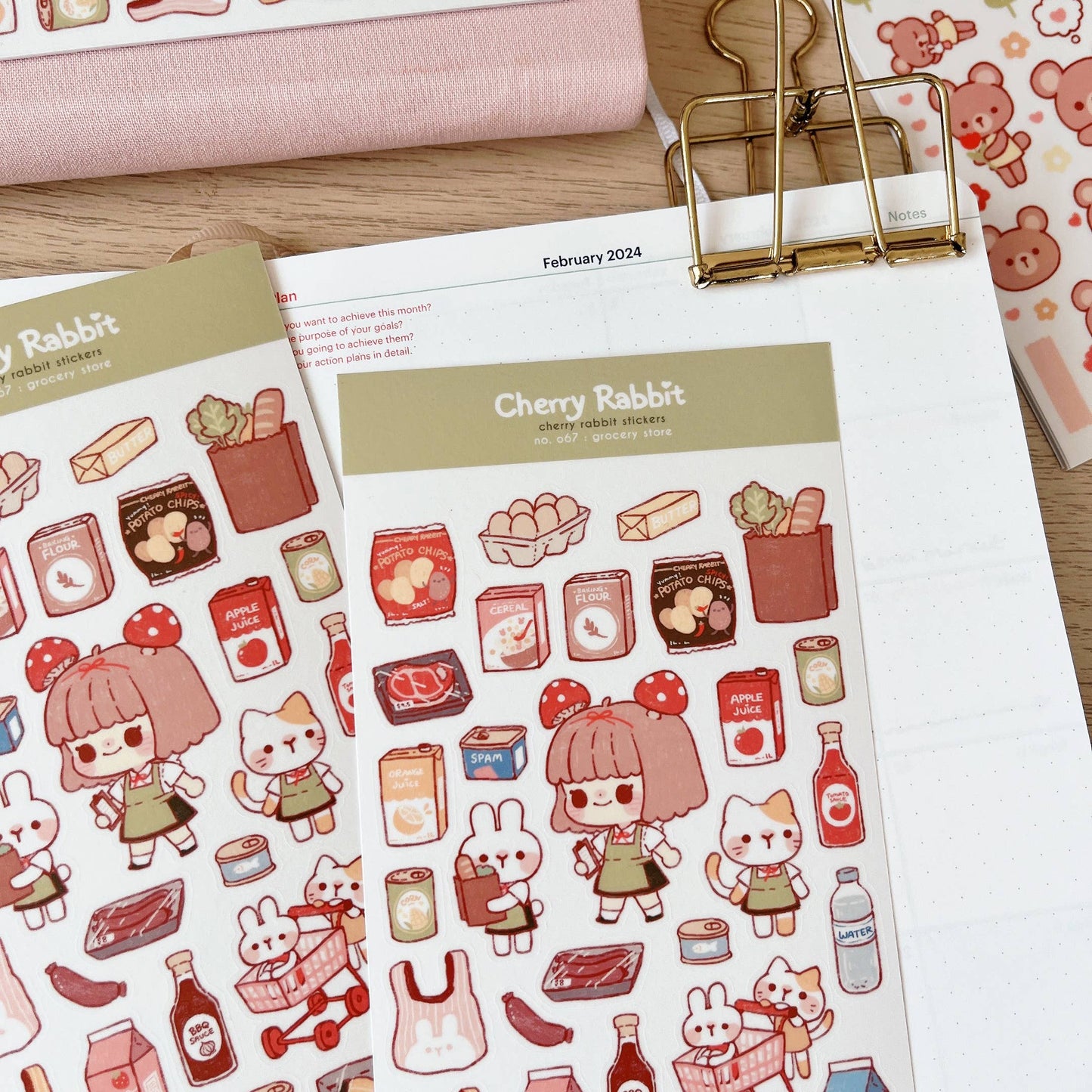 Cherry Rabbit Sticker Sheet - Grocery Store