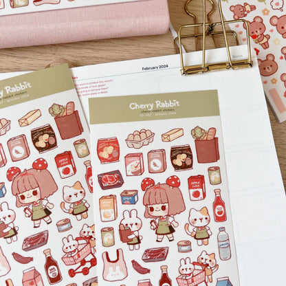 Cherry Rabbit Sticker Sheet - Grocery Store