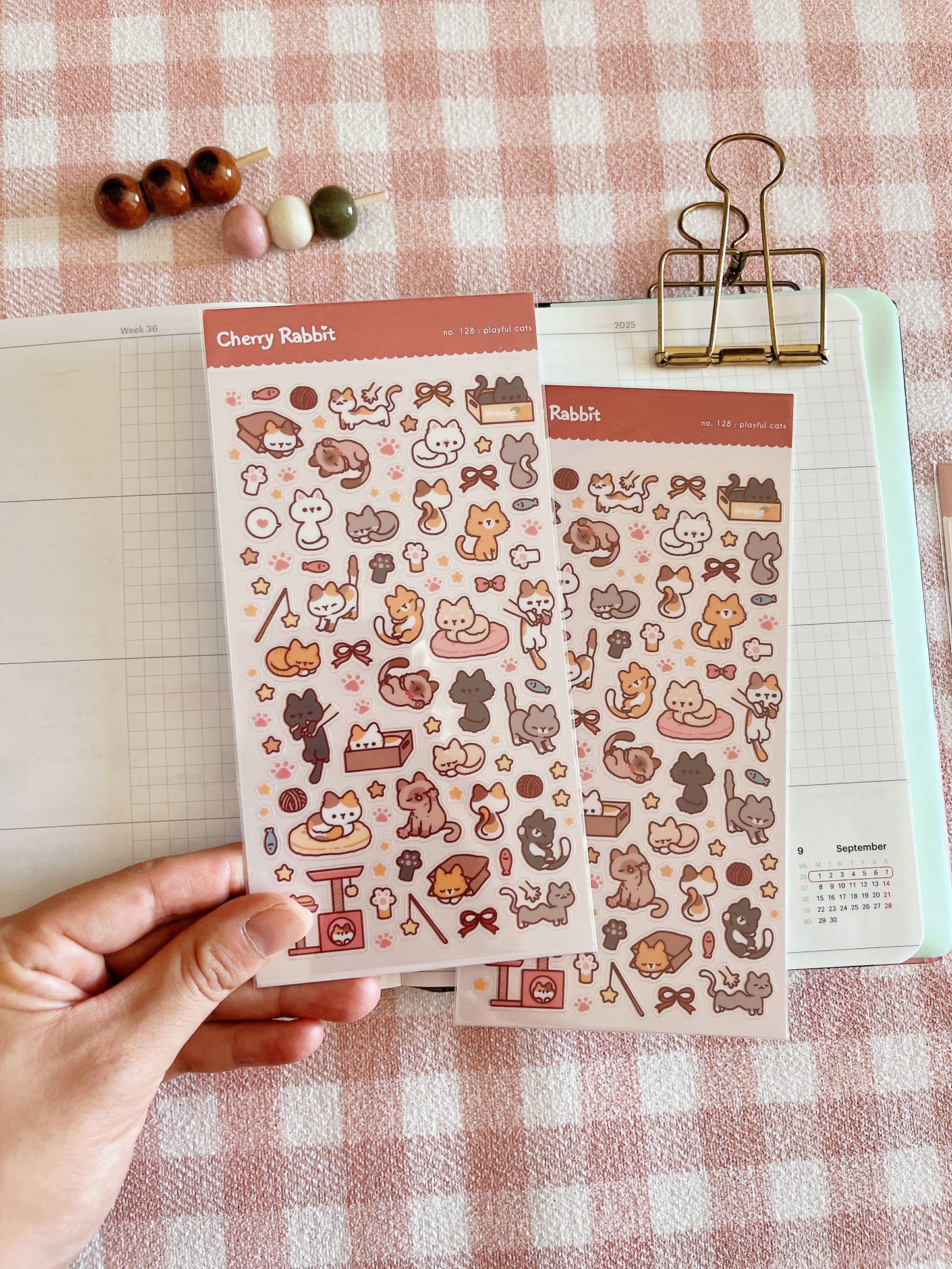Cherry Rabbit Sticker Sheet - Playful Cats