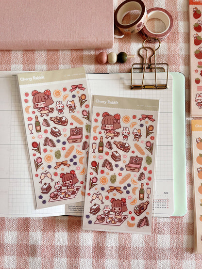 Cherry Rabbit Sticker Sheet - Lovely Picnic