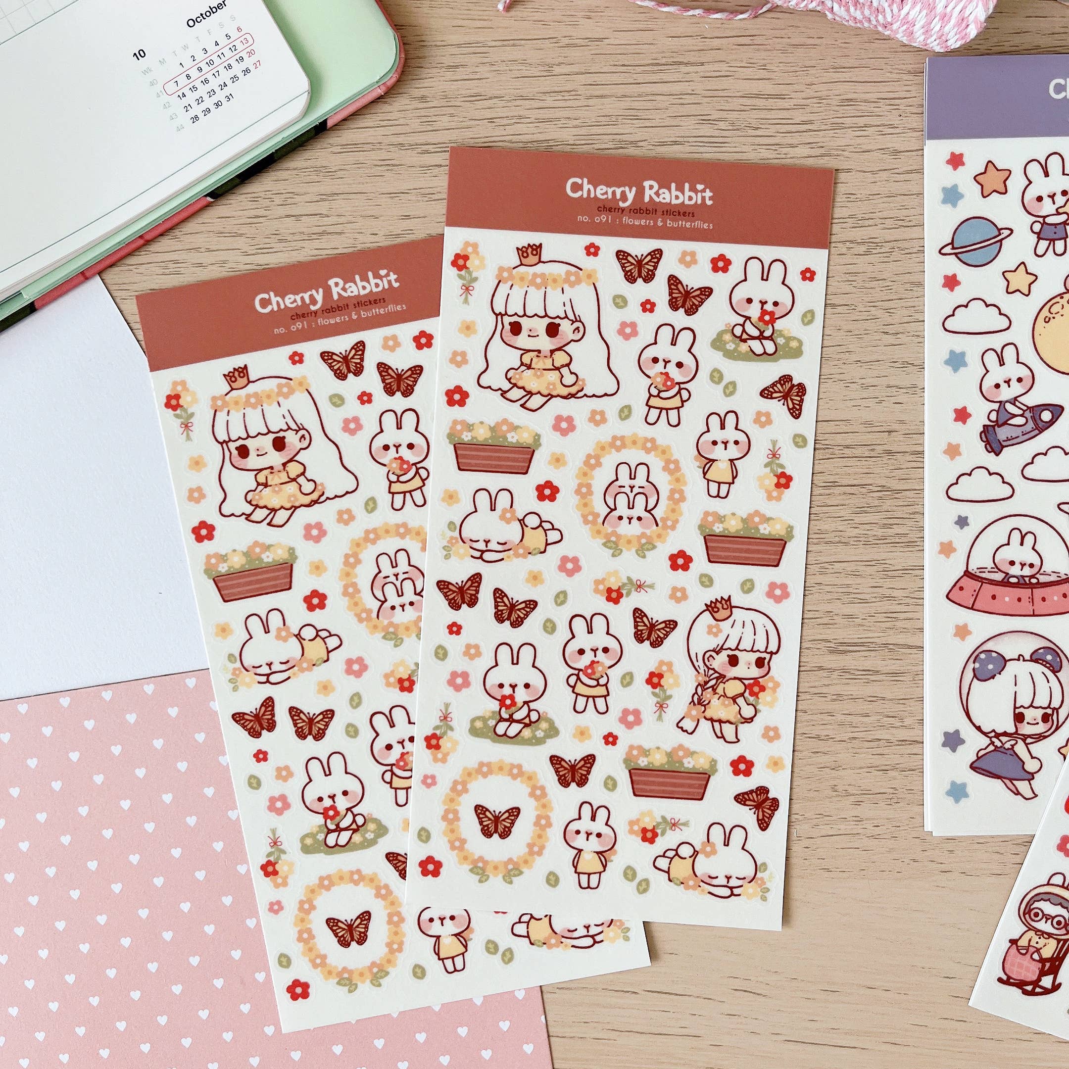 Cherry Rabbit Sticker Sheet - Flowers & Butterflies – Happy Mail Studios