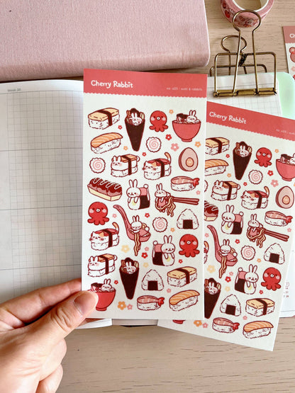 Cherry Rabbit Sticker Sheet - Sushi & Rabbits