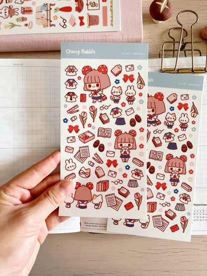 Cherry Rabbit Sticker Sheet - School Days