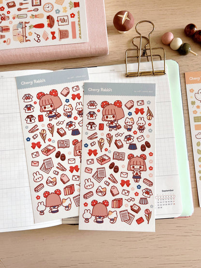 Cherry Rabbit Sticker Sheet - School Days