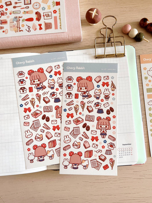 Cherry Rabbit Sticker Sheet - School Days