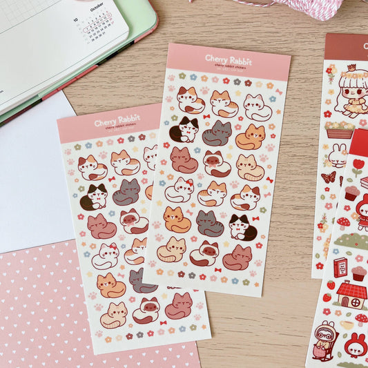 Cherry Rabbit Sticker Sheet - Cat Loaf