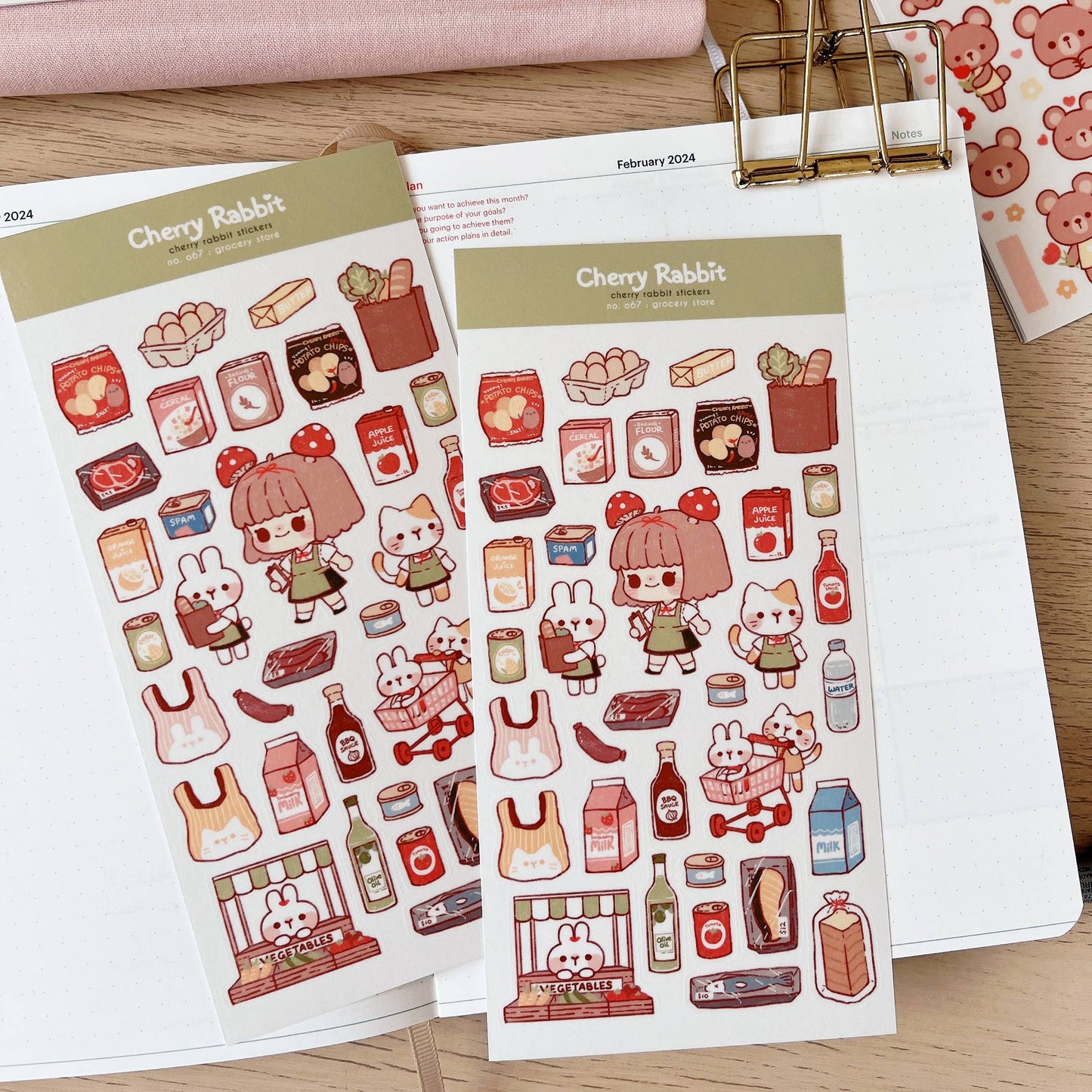 Cherry Rabbit Sticker Sheet - Grocery Store