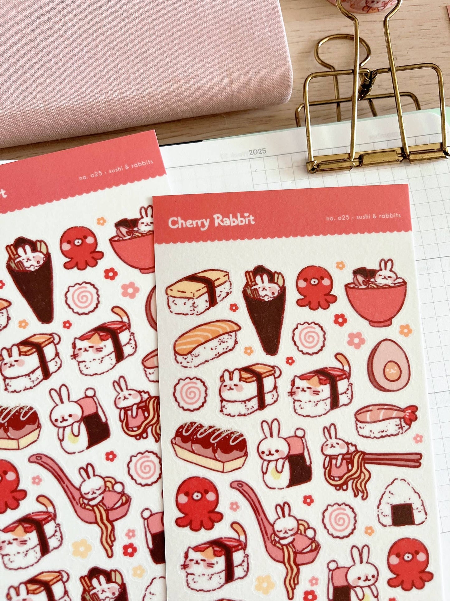 Cherry Rabbit Sticker Sheet - Sushi & Rabbits