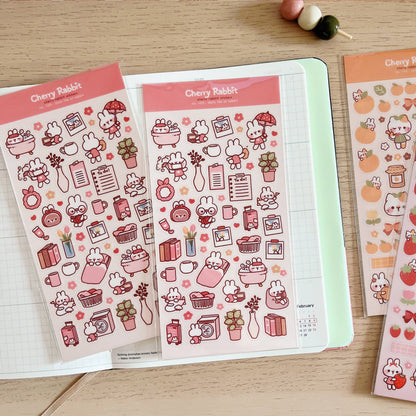Cherry Rabbit Sticker Sheet - Daily Life of Rabbit
