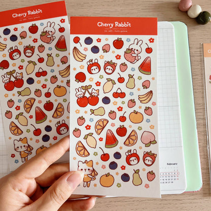 Cherry Rabbit Sticker Sheet - Fruits